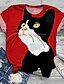 preiswerte Tops in Übergröße-Damen Übergröße Oberteile T Shirt Katze Graphic Kurzarm Bedruckt Basic Rundhalsausschnitt Baumwoll-Spandex-Trikot Täglich Festtage Rote