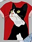 preiswerte Tops in Übergröße-Damen Übergröße Oberteile T Shirt Katze Graphic Kurzarm Bedruckt Basic Rundhalsausschnitt Baumwoll-Spandex-Trikot Täglich Festtage Rote
