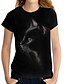 billige T-shirts-Dame Katt Dyr Daglig Helg 3D Cat Kortermet T skjorte Rund hals Trykt mønster Grunnleggende Topper Svart S / 3D-utskrift