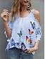 cheap Tops &amp; Blouses-Women&#039;s Graphic Patterned Butterfly Daily Weekend Short Sleeve Blouse Eyelet top Shirt U Neck Lace Trims Print Basic Essential Streetwear Tops Green White Blue S
