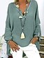baratos Tops &amp; Blouses-Mulheres Tecido Casual Diário Manga Longa Blusa Camisa Social Decote V Botão Básico Vintage Blusas Solto Verde Branco Preto S
