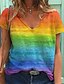 baratos Camiseta-Mulheres Camiseta Arco-íris Arco-Íris Casa Diário Manga Curta Decote V Básico Padrão Orgulho LGBT S
