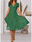 cheap Boho Dresses-Women&#039;s Knee Length Dress Swing Dress Green Red Short Sleeve Print Polka Dot V Neck Spring Summer Casual Vacation Boho 2021 S M L XL XXL