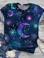 cheap Plus Size Tops-Women&#039;s Plus Size Tops T shirt Galaxy Graphic Short Sleeve Print Basic Crewneck Cotton Spandex Jersey Daily Holiday Blue