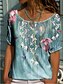 cheap T-Shirts-Women&#039;s T shirt Tee Blue Floral Short Sleeve Home Casual Daily Basic Round Neck Crew Neck Loose Fit Floral