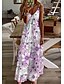 preiswerte Casual Kleider-Damen Swingkleid Maxi langes Kleid lila gelb errötend rosa ärmellos Blumendruck Frühling Sommer V-Ausschnitt lässig Boho Urlaub 2021 s m l xl xxl