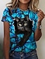preiswerte Super Sale-Damen T Shirt Graphic Katze 3D Täglich Wochenende Bedruckt Blau Kurzarm Basic Rundhalsausschnitt