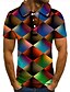 billige Polos-Herre Golf skjorte Tennis skjorte 3D Print Geometri 3D-utskrift Krage Gate Avslappet Kortermet Knapp ned Topper Fritid Mote Kul Regnbue / Sport