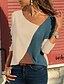 cheap T-Shirts-Women&#039;s Plus Size T shirt Color Block Long Sleeve V Neck Basic Tops Blue Red Beige