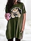 abordables T-shirts-Mujer Gato Graphic Casual Diario Gato 3D Manga Corta Vestido camiseta Sayo Escote Redondo Bolsillo Estampado Básico Tops Negro Gris Vino S / Impresión 3D