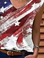 baratos Tops mais vendidos-Mulheres Camiseta Malha Íntima Colete Branco Bandeira American US Flag EUA Sem Manga Diário Dia da Independência Decote V Normal Dia da Independência