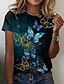 preiswerte T-shirts-Damen T Shirt Schwarz Rosa Purpur Bedruckt Graphic Schmetterling Täglich Wochenende Kurzarm Rundhalsausschnitt Vintage Basic Schmetterling Farbe Regular Fit