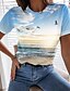 baratos T-shirts-Mulheres Camiseta Gráfico Cenário Azul Imprimir Manga Curta Feriado Final de semana Básico Estilo Praia Decote Redondo Normal