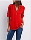 abordables Tops &amp; Blouses-Mujer Blusa Camiseta Camisa Rosa Vino Rojo Cerrar Color sólido Ropa Cotidiana Manga Larga Escote en Pico Básico S