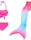 cheap Girls&#039; Swimwear-Kids Girls&#039; 3pcs Three Piece Swimwear Bikini Swimsuit Mermaid Tail The Little Mermaid Swimwear Sleeveless Gradient Blue Rainbow Red Active Cosplay Costumes Beach Bathing Suits 3-10 Years / Summer