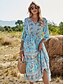 cheap Dresses-Women&#039;s Swing Dress Boho Dress Midi Dress Half Sleeve Floral Button Spring Fall Autumn V Neck Vacation Loose Fit 2023 S M L XL