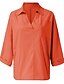 abordables Tops &amp; Blouses-Mujer Blusa Camisa Plano Manga Larga Escote en Pico Cuello Camisero Básico Tops Azul marinero Naranja Color Caquí