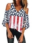 cheap T-Shirts-women&#039;s cold shoulder shirts summer casual 4th of july american flag t shirt tops red