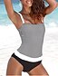 cheap One-Pieces-Women&#039;s Swimwear One Piece Monokini Bathing Suits Normal Swimsuit Striped Color Block Tummy Control Slim Gray Strap Bathing Suits Vacation Sports Sports / New / Padded Bras