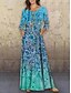 cheap All Sale-Women&#039;s Maxi long Dress Shift Dress Green 3/4 Length Sleeve Print Floral Round Neck Spring Summer Casual 2022 S M L XL XXL 3XL