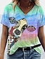 cheap T-Shirts-Women&#039;s T shirt Tee Color Block Rainbow Cow Pink Blue Green Print Short Sleeve Daily Weekend Basic V Neck Regular Fit