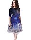 preiswerte New Arrivals-Familienblick Kleid Täglich Galaxis Bedruckt Blau Purpur Knielang Halbe Ärmel Aktiv Passende Outfits