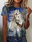 billige T-shirts-Dame T skjorte Grafisk Dyr sparkly Blå Trykt mønster Kortermet Daglig Helg Grunnleggende Rund hals Normal