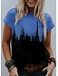 economico T-Shirt-Per donna maglietta Pop art Paesaggi Blu Cachi Grigio Stampa Manica corta Giornaliero Fine settimana Essenziale Rotonda Standard