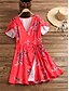 abordables Vestidos boho-Mujer Mini vestido corto Vestido de una línea Blanco Rojo Manga Corta Estampado Floral Escote en Pico Verano caliente Vacaciones 2021 S M L XL