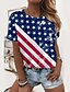 cheap T-Shirts-Women&#039;s T shirt Tee Striped American Flag National Flag Weekend Independence Day Blue Print Short Sleeve Basic Round Neck Regular Fit