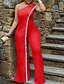 cheap Jumpsuits &amp; Rompers-Women‘s Jumpsuit Layered Solid Colored One Shoulder Wedding Ordinary Christmas Regular Fit Sleeveless Blue White Red S M L Spring