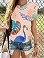 billige T-shirts-Dame T-shirt Flamingo Blad Dyr Rund hals Trykt mønster Basale Toppe Lyserød Grøn Hvid / 3D-udskrivning