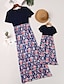 cheap Family Look Sets-Mommy and Me Dress Floral Print Dusty Blue Maxi Short Sleeve Basic Matching Outfits / Summer