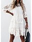 cheap Casual Dresses-Women&#039;s Shift Dress Short Mini Dress White Beige 3/4-Length Sleeve Solid Color Embroidered Lace Spring Summer Round Neck Casual 2021 S M L XL XXL 3XL
