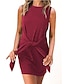 cheap Women&#039;s Clothing-LITB Basic Women&#039;s Tie Front Runched Shirt Dress Sleeveless T-Shirt Dress Solid Color Knee Length Summer Outfit Mini Dress Lined Body Shape