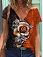 abordables T-shirts-Mujer Camiseta Morado Naranja Rojo Floral Plantas Diario Manga Corta Escote en Pico Básico Regular Flor S / Impresión 3D