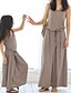 preiswerte New Arrivals-Familienblick Baumwolle Kleid Täglich Einfarbig Bedruckt Braun Maxi Ärmellos Aktiv Passende Outfits