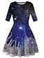 preiswerte New Arrivals-Familienblick Kleid Täglich Galaxis Bedruckt Blau Purpur Knielang Halbe Ärmel Aktiv Passende Outfits