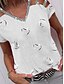 baratos T-shirts-Mulheres Camiseta Coração Amor Coração Decote V Básico Blusas Branco Cinzento