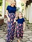 preiswerte Familien-Look-Sets-Mama und ich Kleid Blumen Bedruckt Staubiges Blau Maxi Kurzarm Grundlegend Passende Outfits / Sommer