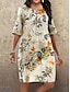 cheap Dresses-Women&#039;s Plus Size Shift Dress Knee Length Dress Fuchsia Orange Half Sleeve Floral Print Fall Summer Round Neck Hot Vintage 2021 S M L XL XXL 3XL 4XL