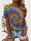 cheap T-Shirts-Women&#039;s T shirt Tee Rainbow Print Graphic Optical Illusion Daily Weekend Short Sleeve Round Neck Basic Regular 3D Printed Geometric Painting S