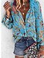 abordables Tops &amp; Blouses-Mujer Blusa Cachemir Tribal Casual Diario Boho Manga Larga Blusa Camisa Cuello Camisero Estampado Boho Azul Piscina Amarillo Naranja S