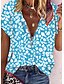cheap Tops &amp; Blouses-Women&#039;s Bohemian Theme Blouse Shirt Floral Zipper V Neck Tops Black Blue Light Brown
