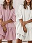 cheap Casual Dresses-Women&#039;s Short Mini Dress A Line Dress White Pink Short Sleeve Smocked Ruffle Patchwork Pure Color Shirt Collar Fall Spring Casual 2022 Loose S M L XL 2XL 3XL