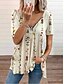 cheap Women&#039;s T-shirts-Women&#039;s Floral Casual Daily Bohemian Theme Short Sleeve Blouse Shirt V Neck Zipper Basic Essential Tops Green Beige S