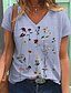 billige T-shirts-Dame T skjorte Blå Kakifarget Grå Grafisk Blomstret Trykt mønster Kortermet Daglig Helg Grunnleggende V-hals Normal Blomster Tema Maling