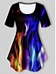 cheap Plus Size Tops-Women&#039;s Plus Size Tops T shirt Graphic Flame Short Sleeve Print Basic Crewneck Cotton Spandex Jersey Daily Holiday Black