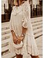 abordables Vestidos casuales-Mujer Vestido de cambio Mini vestido corto Blanco Beige 3/4 Mangas Color sólido Bordado Encaje Primavera Verano Escote Redondo Casual 2021 S M L XL XXL 3XL