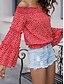 cheap Tops &amp; Blouses-Women&#039;s Work Blouse Peasant Blouse Polka Dot Long Sleeve Patchwork Off Shoulder Streetwear Tops Red